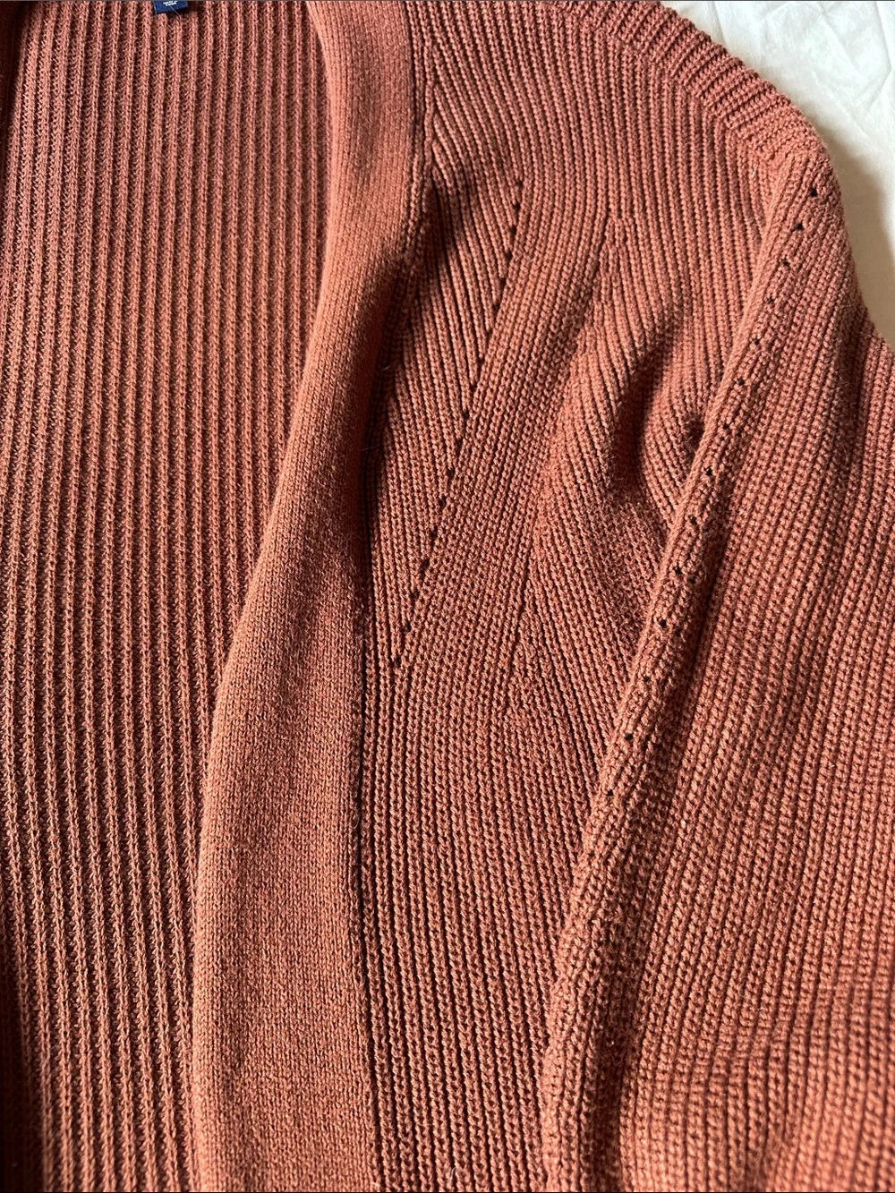 Rust Open-Front Ribbed Women's Cardigan Sweater - Picture 2 of 4